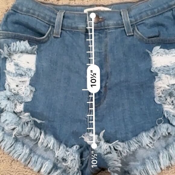 Vibrant M I U Frayed Denim High Waisted Jean Shorts Medium Blue Wash Sz Large - Picture 11 of 11